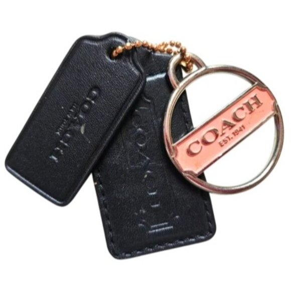 Coach Handbags - Coach Black and Pink Leather Hang Tags With Keychain FOB